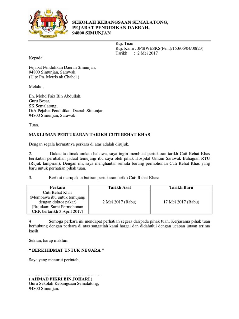 Surat Minta Cuti Sekolah - SuratMenyurat.net