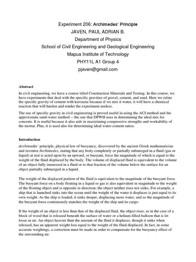 Report 6 Buoyancy Physical Sciences