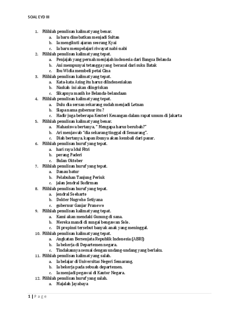 Soal EYD III: Uji Penulisan Bahasa Indonesia | PDF