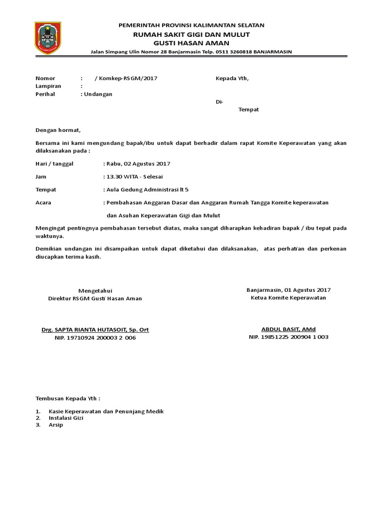 Contoh Undangan Rapat Komite Sekolah