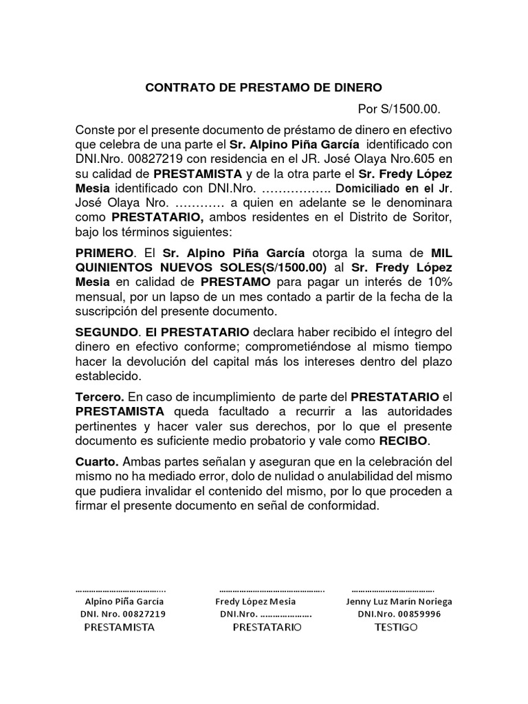 Contrato de Préstamo de S/1500 en Perú | PDF | Finanzas y dinero