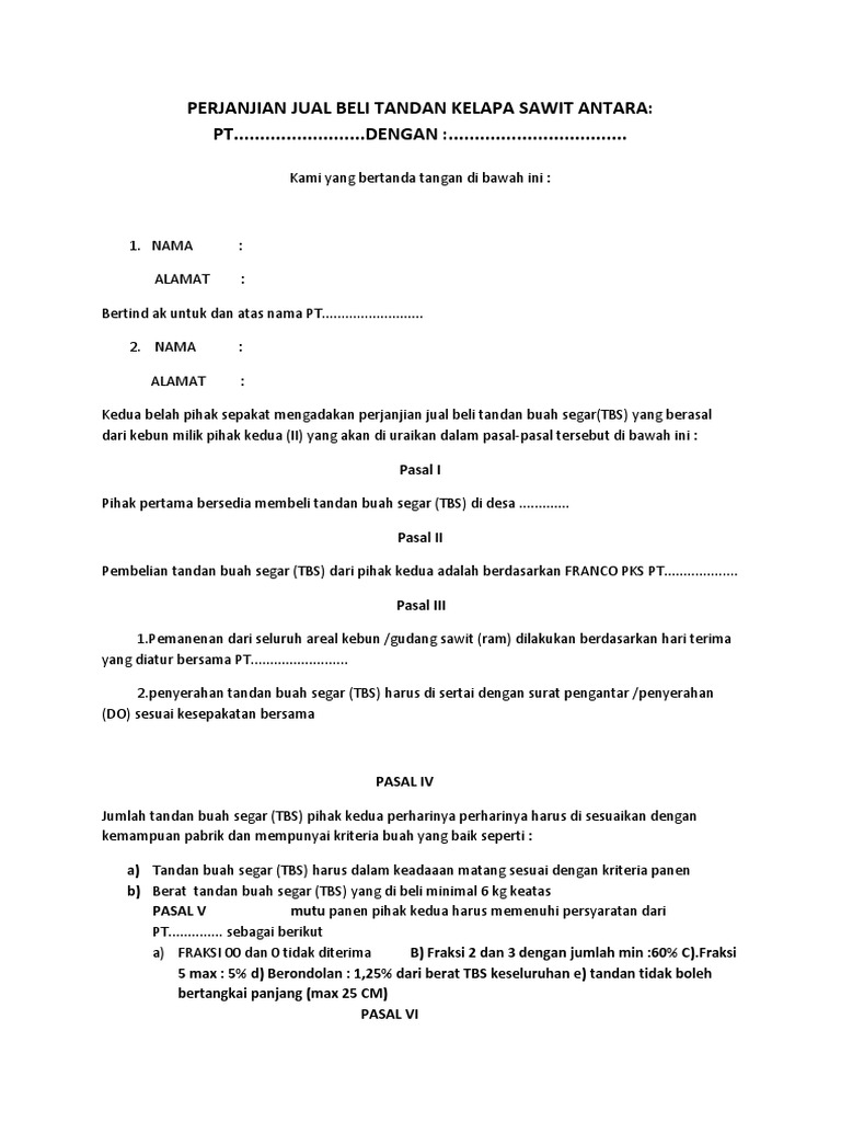 Perjanjian Jual Beli Tandan Kelapa Sawit Antara  PDF