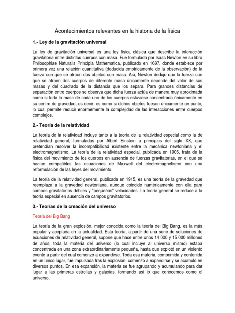Acontecimientos Relevantes en La Historia de La Física