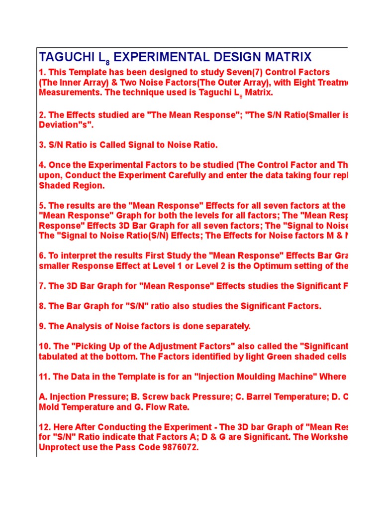 Taguchi L8 Experimental Design Template | PDF | Signal To Noise Ratio ...
