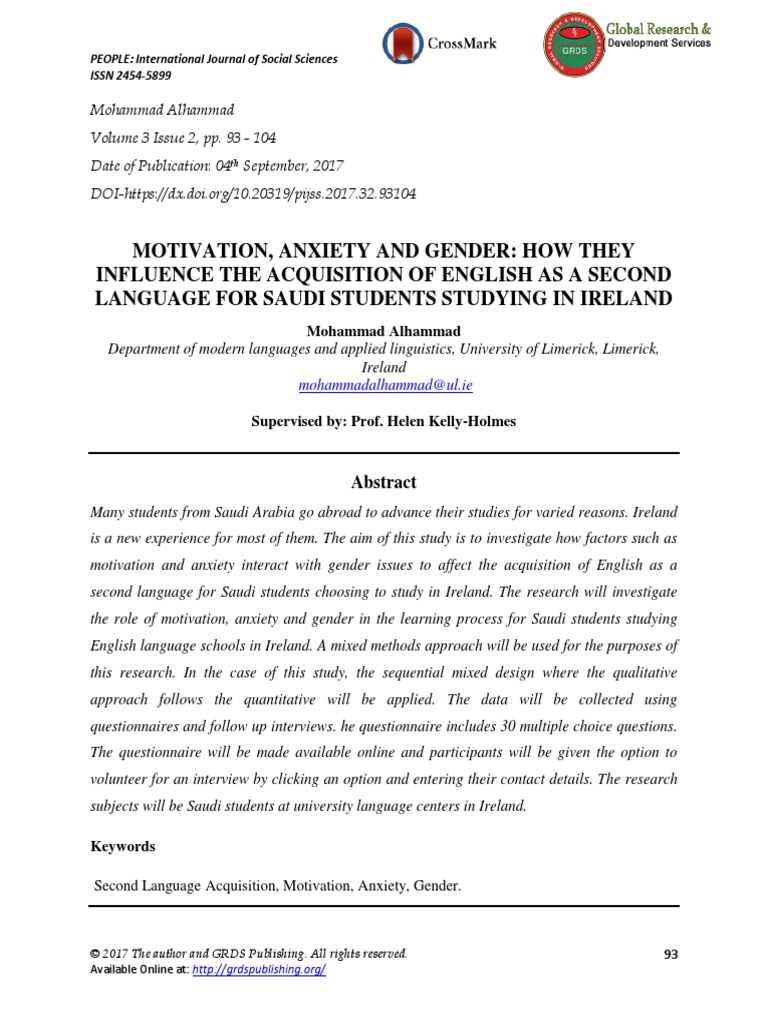  Motivation Anxiety and Gender - How They Influence the 