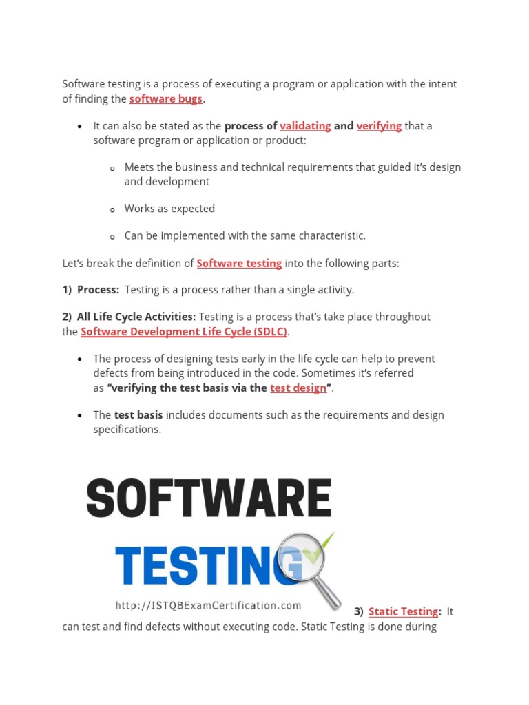 Software Bugs Validating Verifying: and That A | PDF