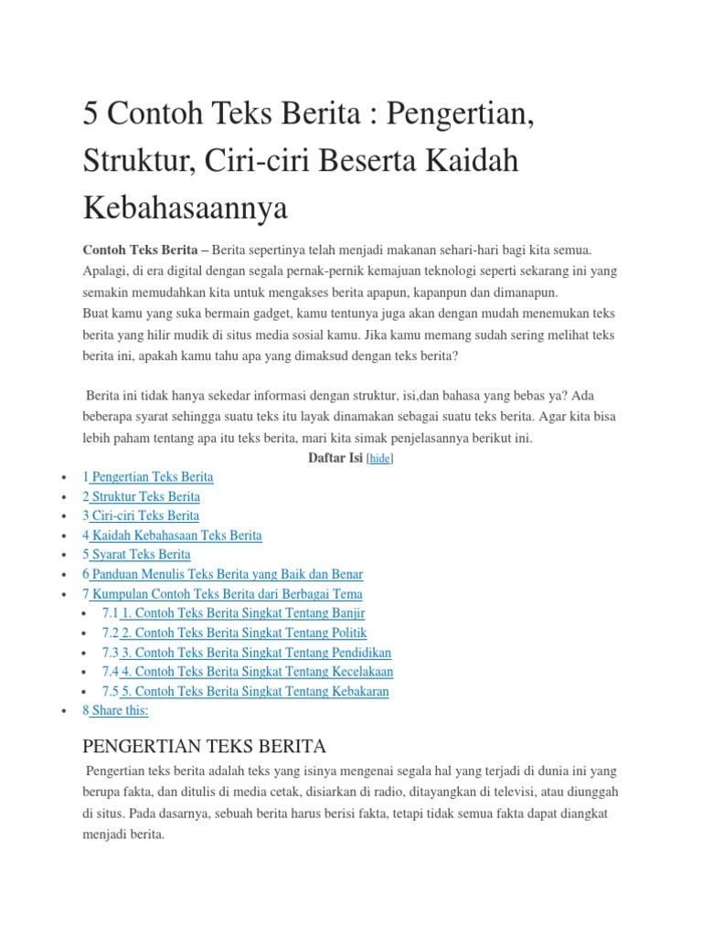 Contoh Struktur Teks Berita Mosaicone