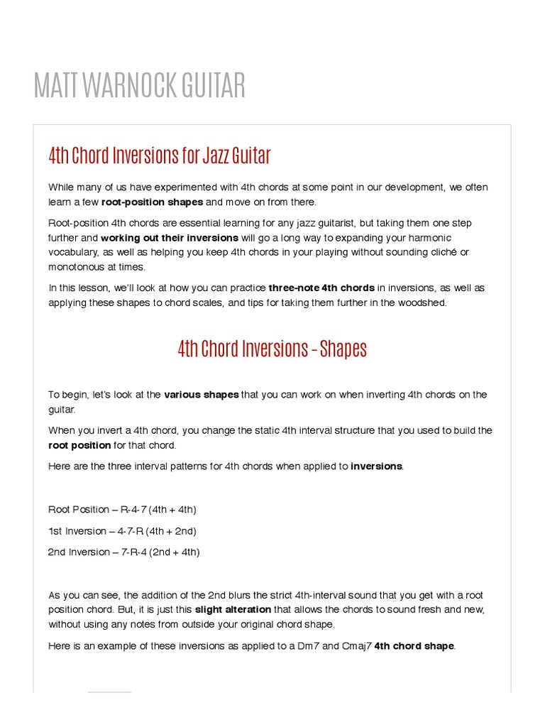 Jazz Guitar 4th Chord Inversions Guide | PDF | Chord (Music) | Scale ...