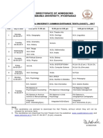 Schedule of Osmania University Common Entrance Tests (Oucet)–2017