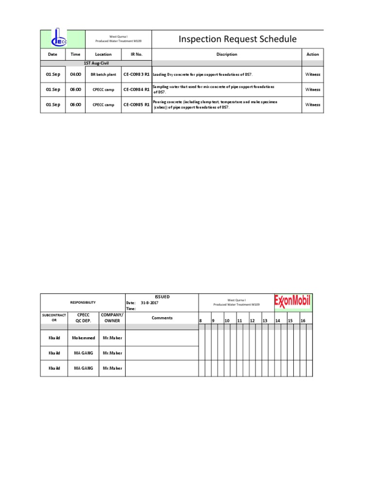 Inspection Request Schedule (1.9) | PDF