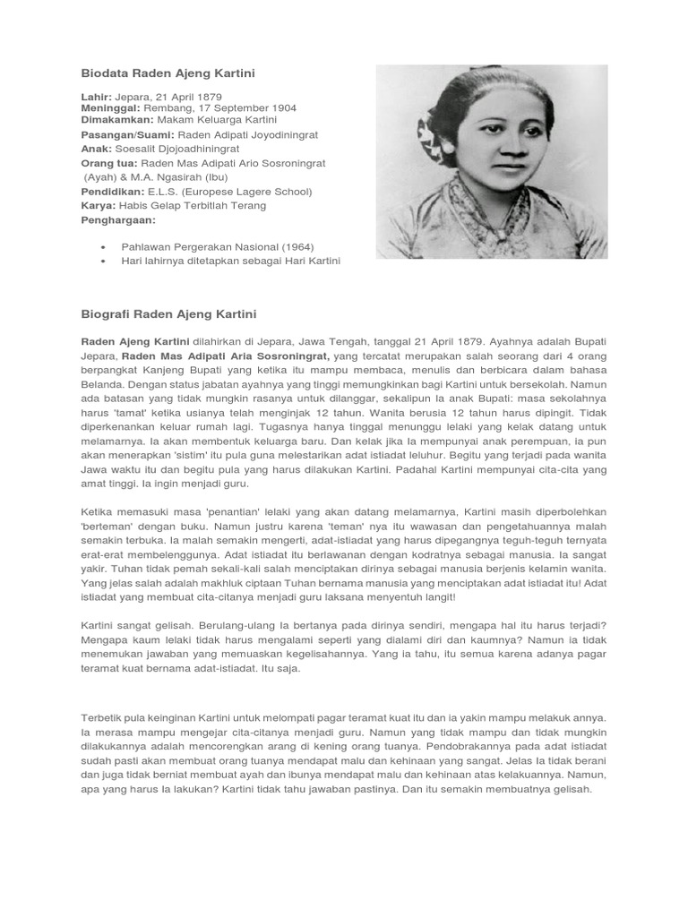 Contoh Biografi Contoh Biografi Raden Ajeng Kartini