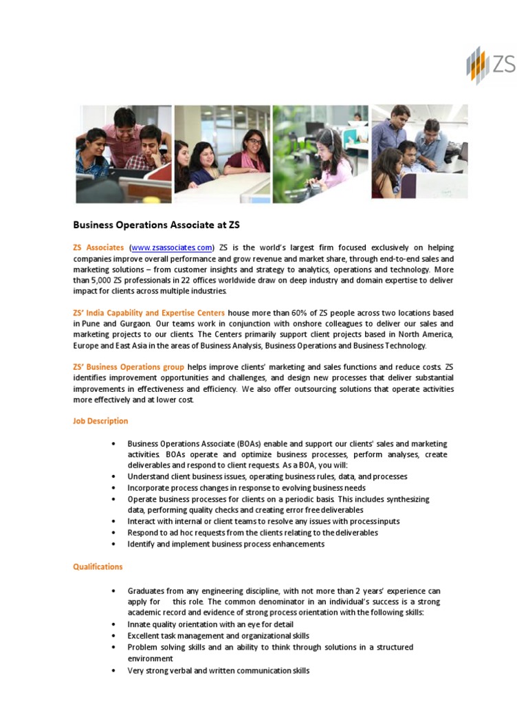 Business Operations Associate Role at ZS | PDF | Business Process | Sales