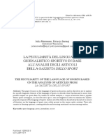 LA PeCULIARItà DeL LINGUAGGIO GIORNALIStICO SPORtIVO IN BASe ALL'ANALISI DeGLI ARtICOLI deLLa GAZZETTA DELLO SPOR