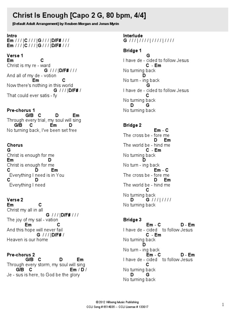 Christ is EnoughChord ChartCapo 2G Songs Popular Music