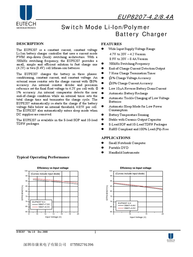 Eup8207 PDF | PDF | Battery Charger | Lithium Ion Battery