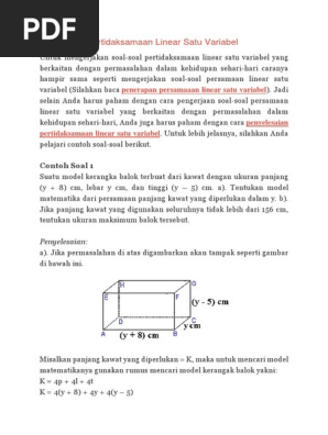 Penerapan Pertidaksamaan Linear Satu Variabel