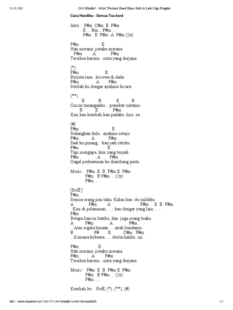Caca Handika Semua Tau Kord Chord Kunci Gitar Lirik Lagu Dangdut