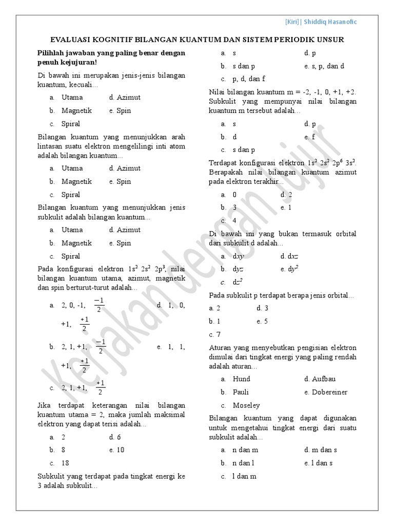 25++ Contoh Soal Menentukan Bilangan Kuantum Utama Azimut