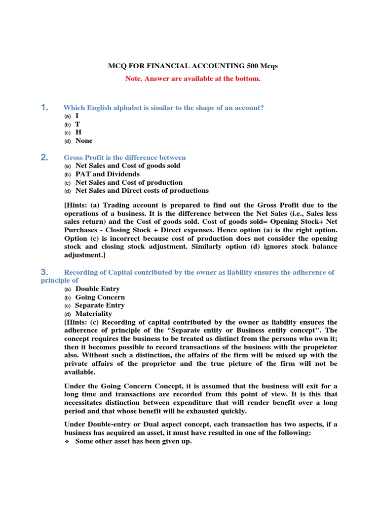 500 MCQs on Financial Accounting | PDF | Debits And Credits | Bookkeeping