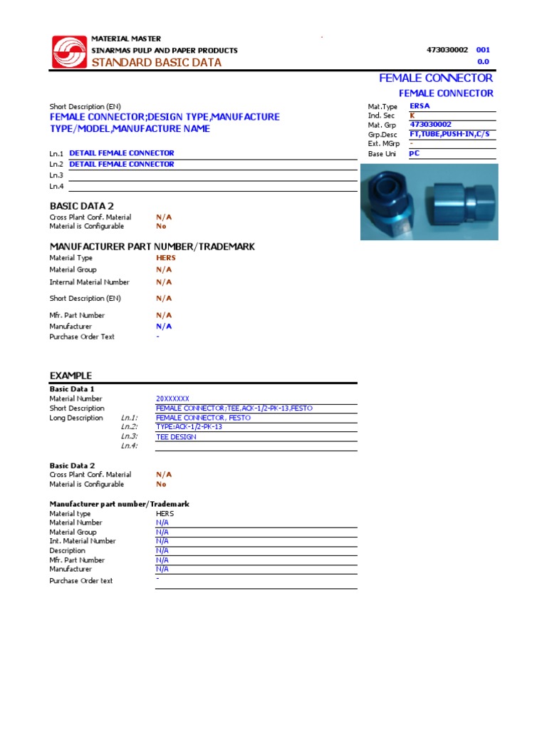 Female Connector Material Specifications | PDF | Pipe (Fluid Conveyance ...