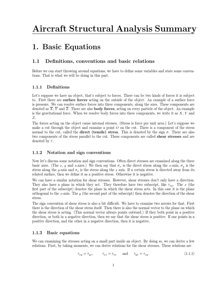 Aircraft Structural Analysis Summary: 1. Basic Equations | PDF ...