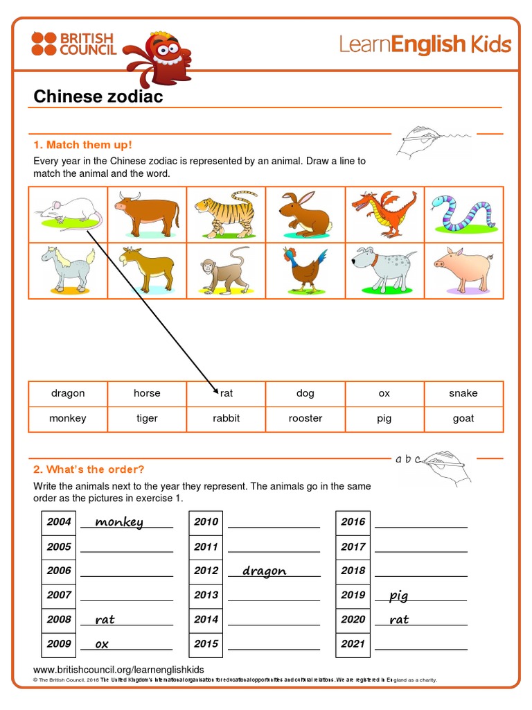 Worksheets Chinese Zodiac | Chinese Zodiac | Occult