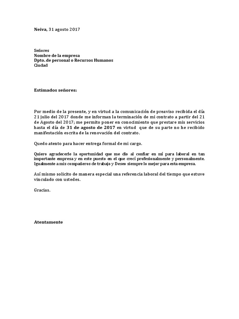 Carta de Renuncia Voluntaria
