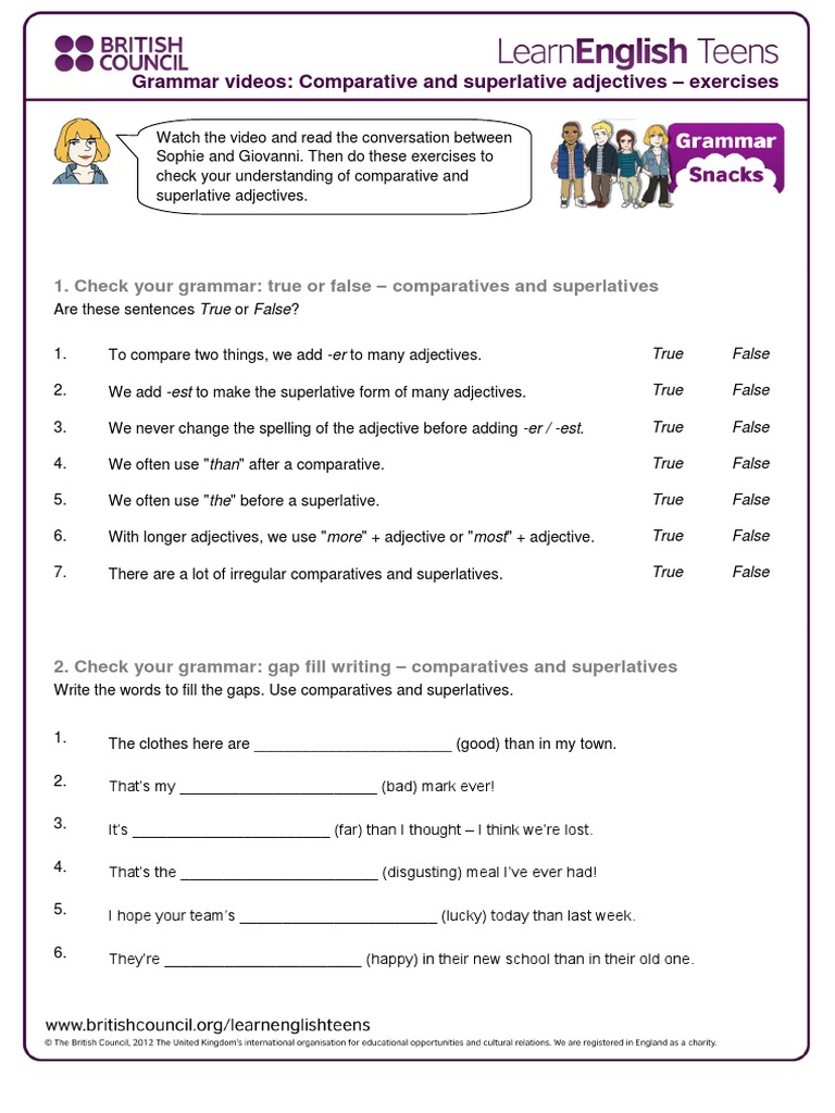 Gs Comparative And Superlatives Exercises 0 Grammar Communication