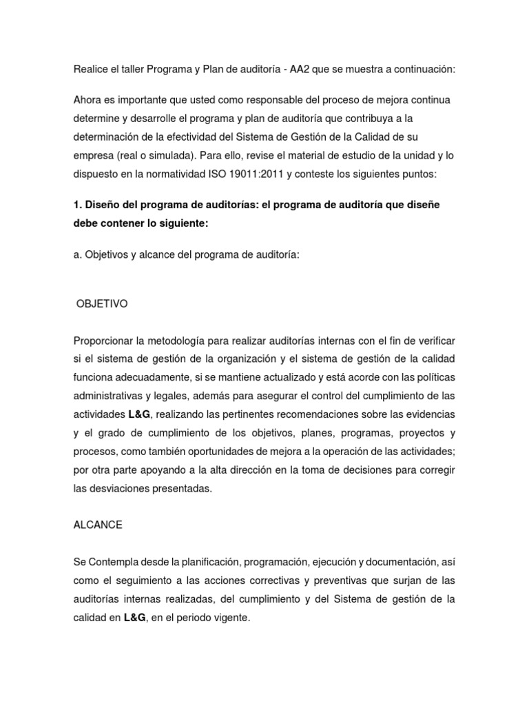 Programa y Plan de Auditoría de Calidad | PDF | Contralor | Planificación