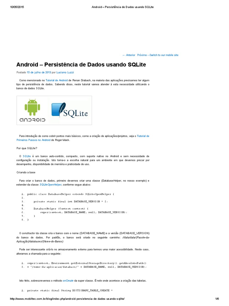 Android - Persistência de Dados Usando SQLite | PDF | SQL | Android ...