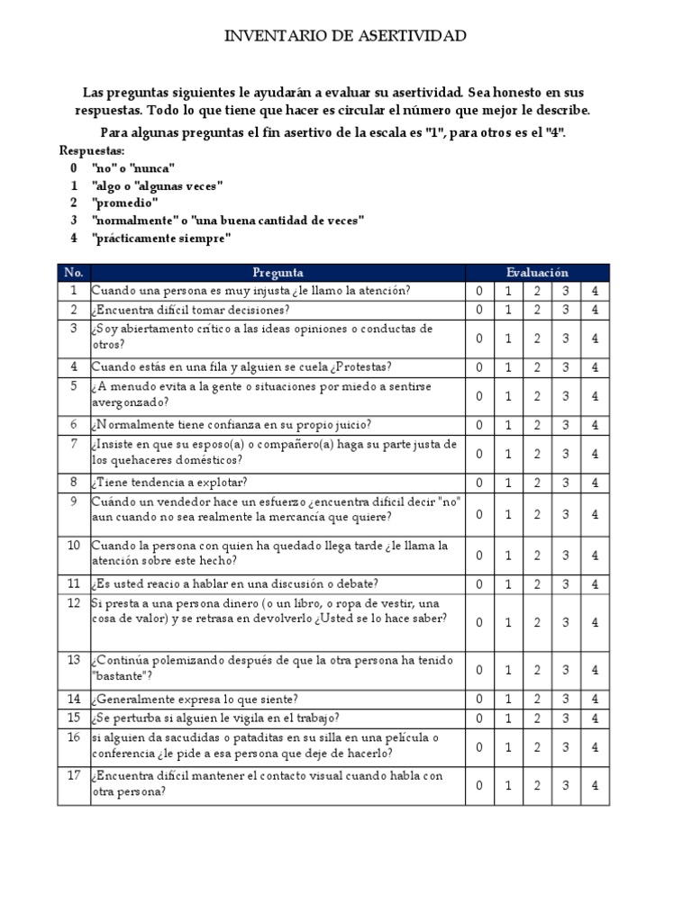 Inventario de Asertividad: Evaluación y Puntuación | PDF