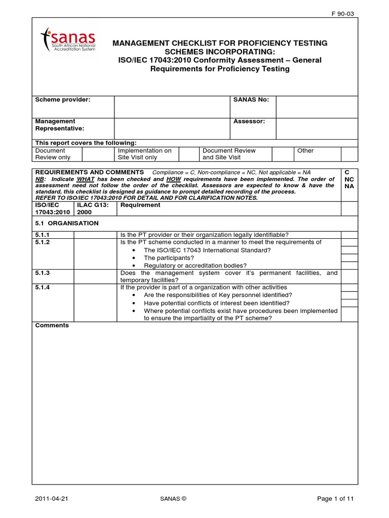 Iso Iec 17043 2010 Checklist | PDF | Government | Science