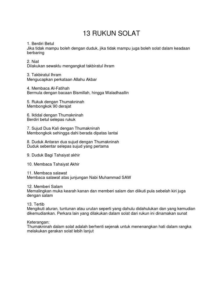 13 Rukun Solat dan Tata Caranya | PDF | Pengembangan Diri