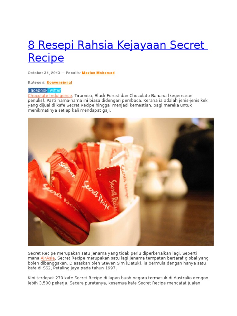 8 Resepi Rahsia Kejayaan Secret Recipe  PDF