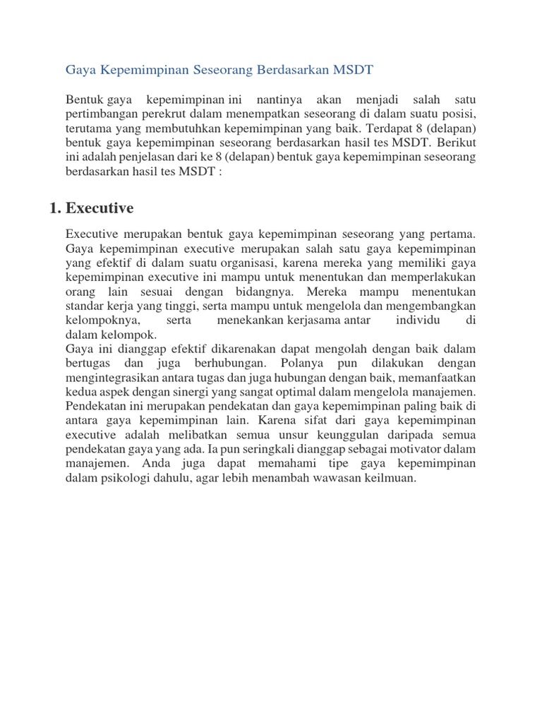 Gaya Kepemimpinan Berdasarkan MSDT | PDF