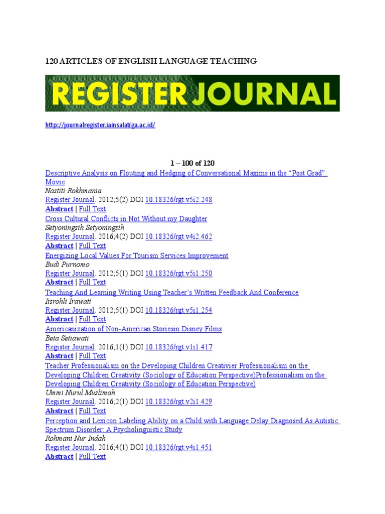 Articles on English Language Teaching | PDF | English As A Second Or ...