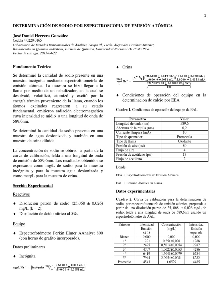 Determinación de Sodio en Muestras | PDF | Sodio | Espectrofotometria