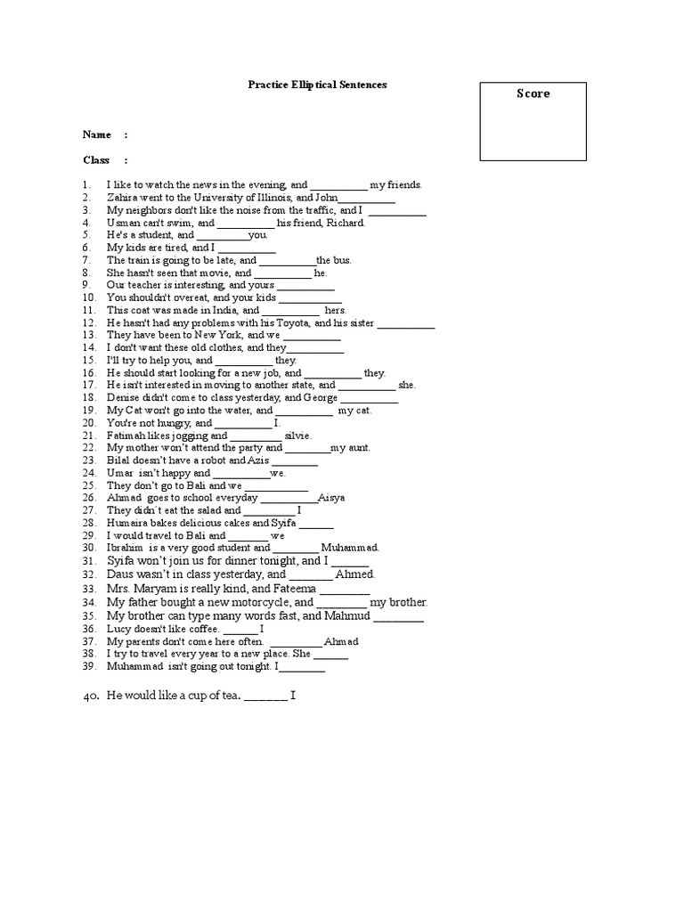 Practice Elliptical Sentence Exercises | PDF