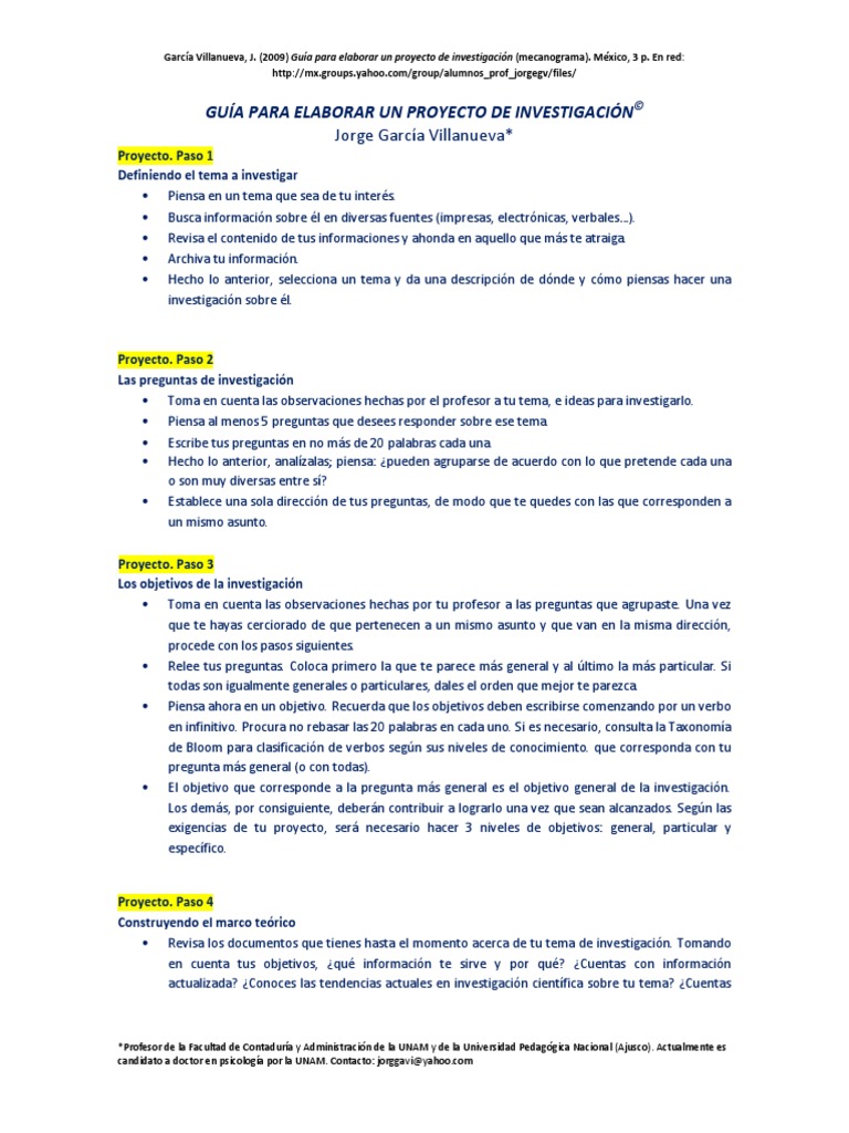 GUIA para PROYECTO de INVESTIGACION PDF | PDF | Teoría | Science