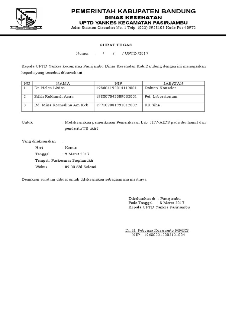 SURAT TUGAS Lapangan Hiv Lab