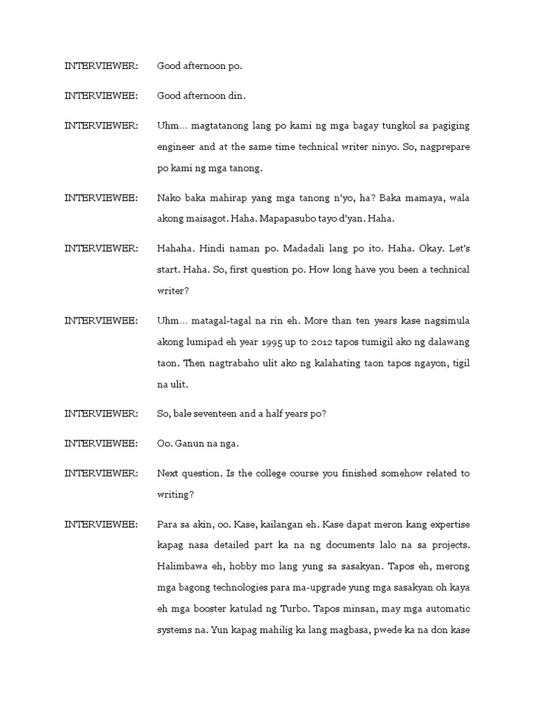 Term Paper - Transcript of Interview | PDF