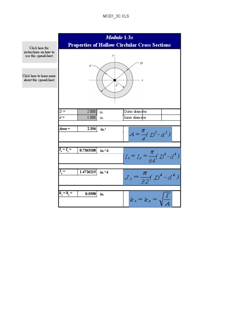 Properties of Hollow Circlular Cross Sections: Module 1-3c | PDF