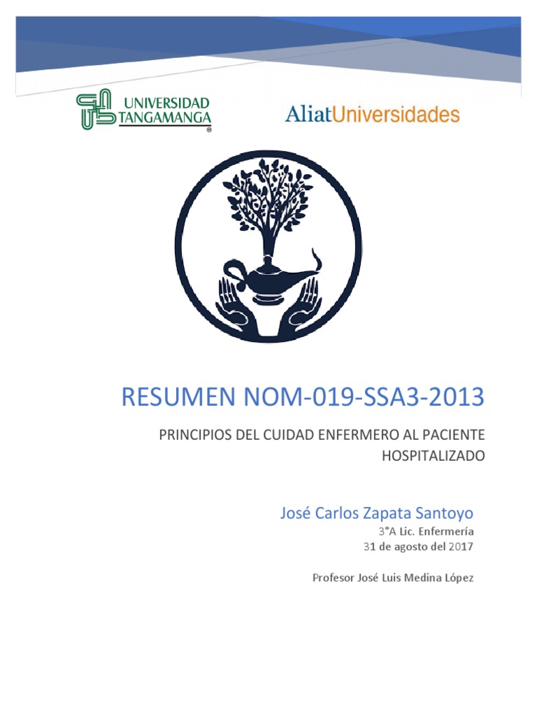 Resumen de la Norma Oficial Mexicana 019 SSA3 2013
