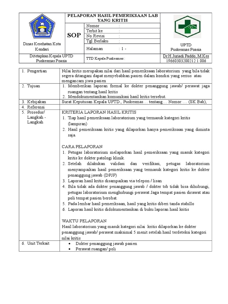 CRITICAL LAB RESULT REPORTING PROCEDURES | PDF