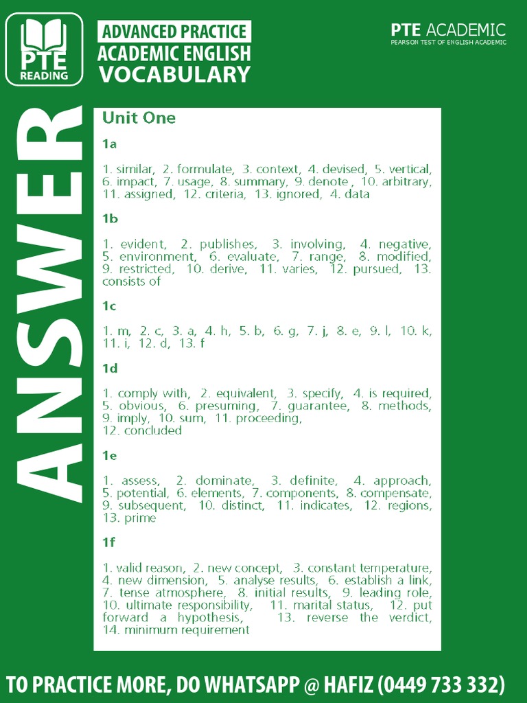PTE Academic Vocabulary Practice Guide | PDF | Language Arts & Discipline