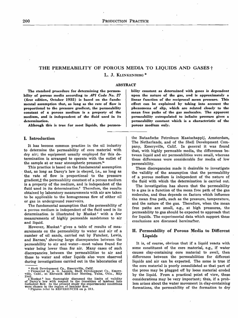 Klinkenberg Permeability in Porous Media | PDF | Permeability (Earth ...