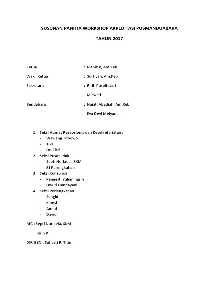 Susunan Acara Dan Panitia