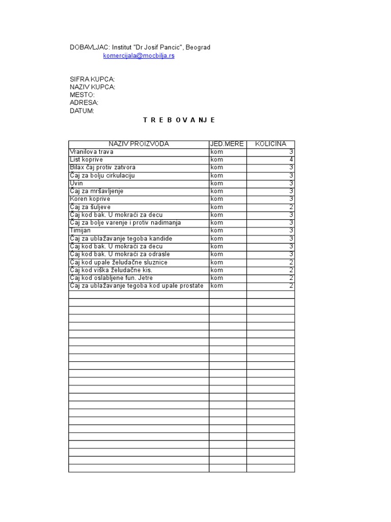 Obrazac Trebovanja | PDF