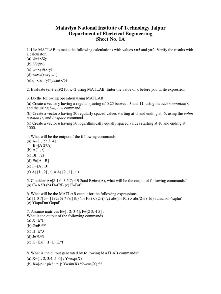 Assignment 1a Pdf Matlab Matrix Mathematics