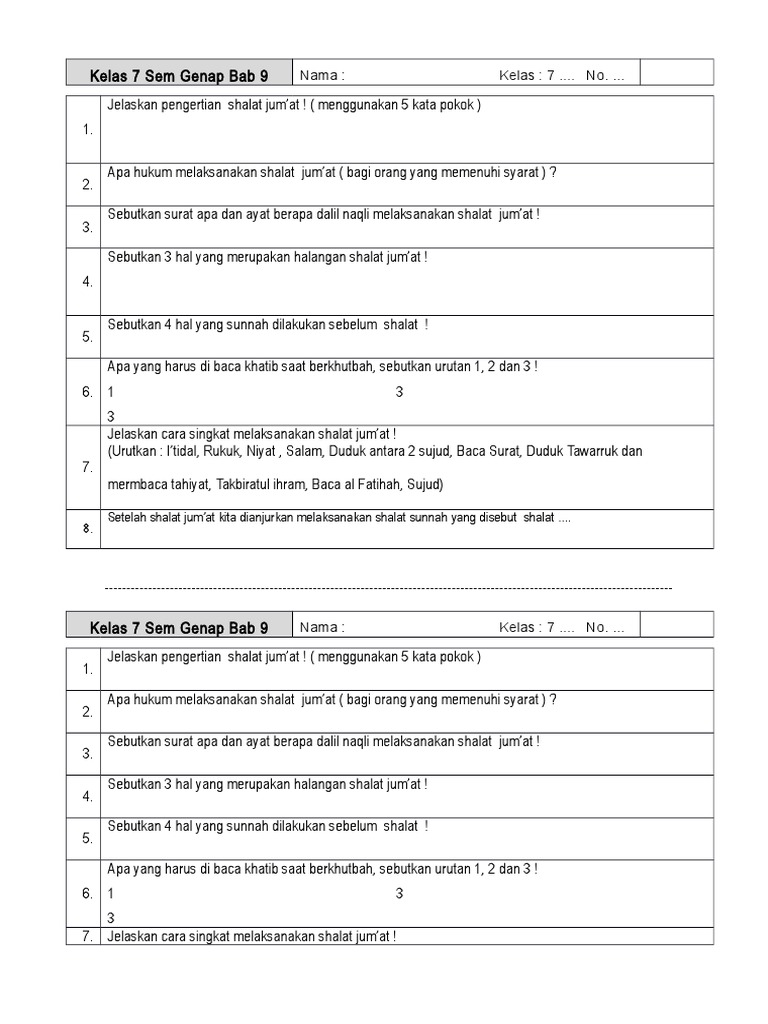 Soal Uh Shalat Jum At